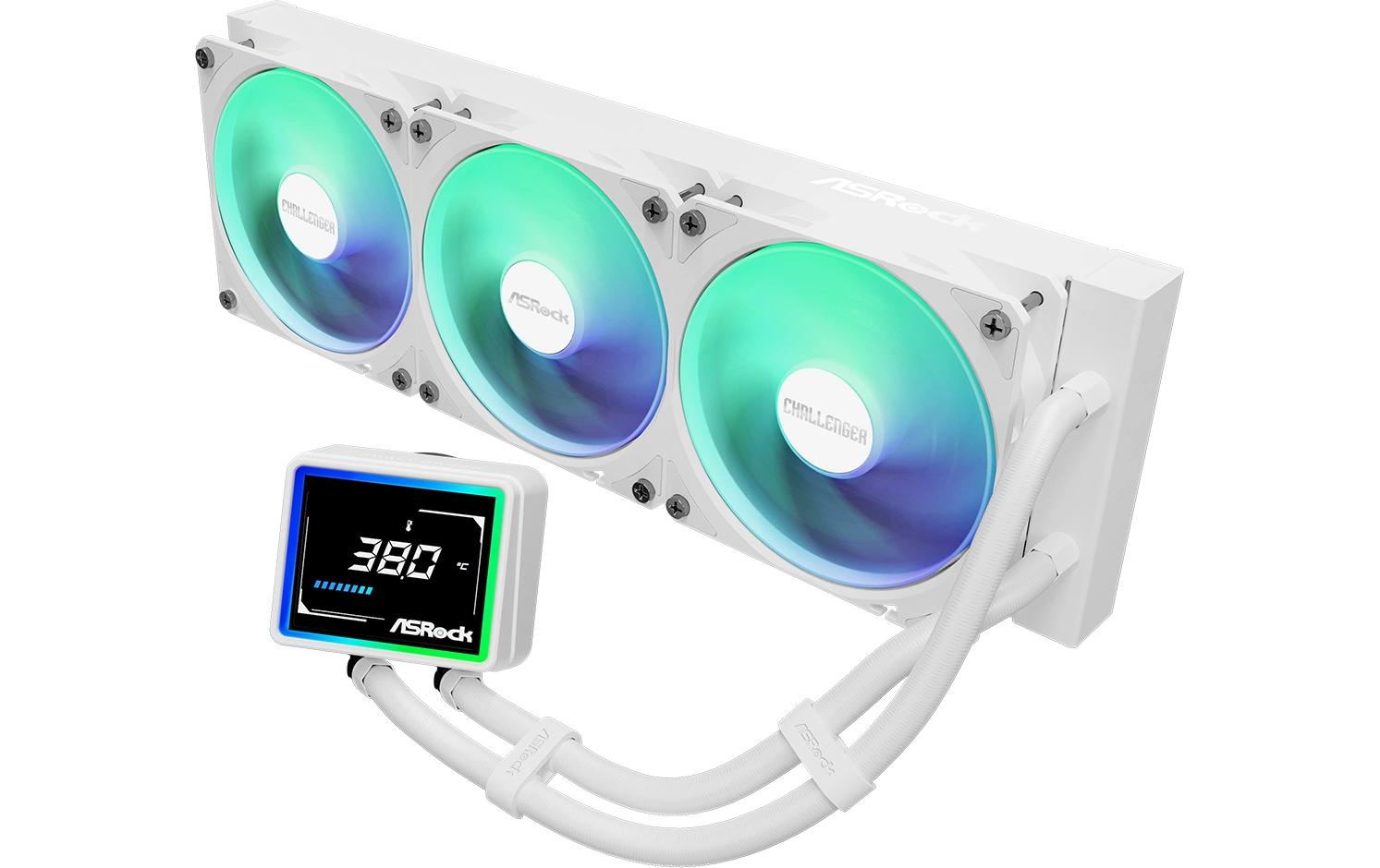 ASRock Challenger White 360 Digital Liquid CPU Cooler, 3.4" Disp., 3x120mm ARGB