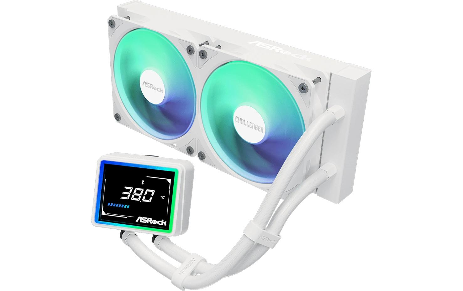 ASRock Challenger White 240 Digital Liquid CPU Cooler, 3.4" Disp., 2x120mm ARGB