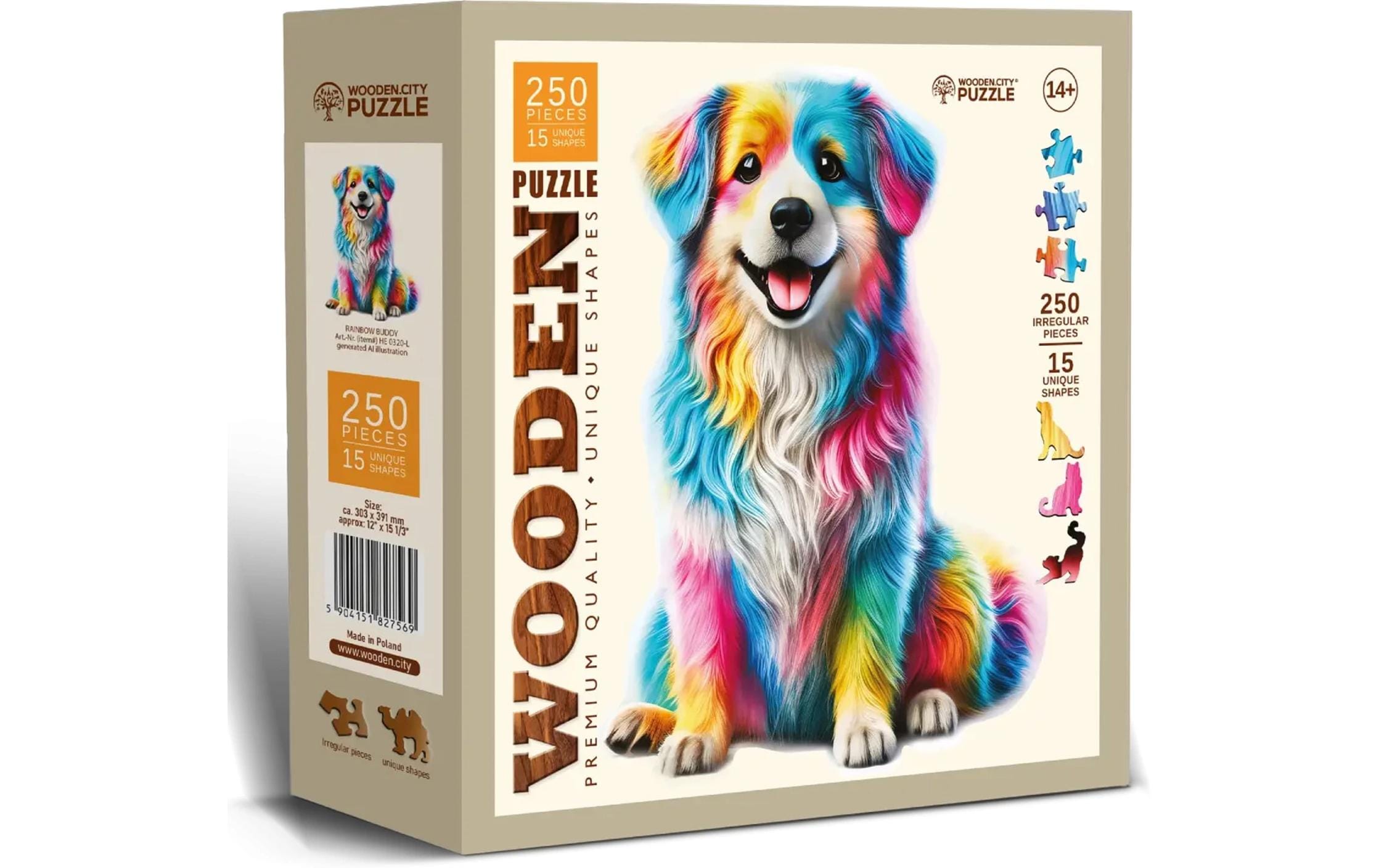 Puzzle Holz L Rainbow Buddy Dog 250 Teile