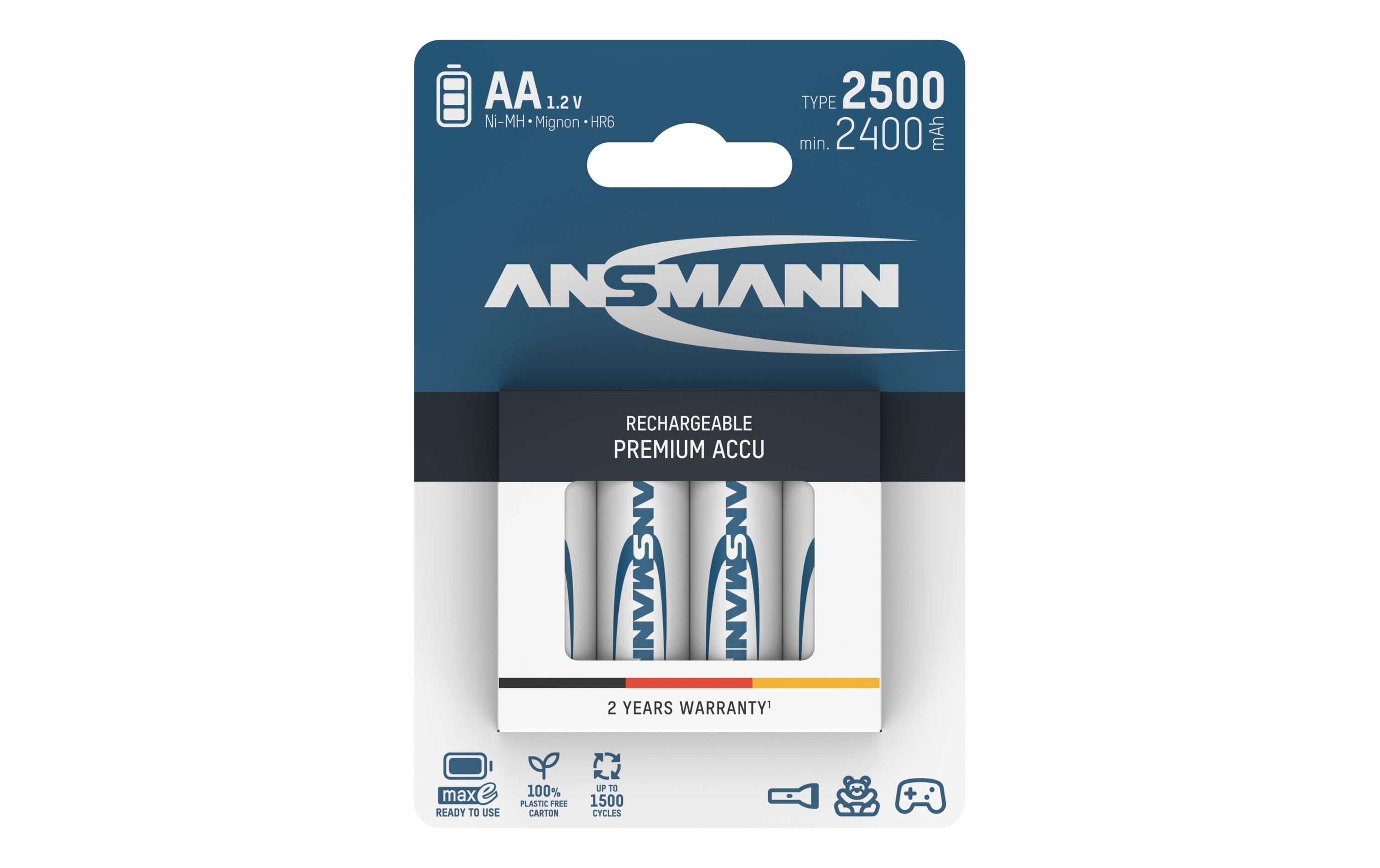 Ansmann Akku AA NiMH 2500 mAh 1.2V 4er HR6