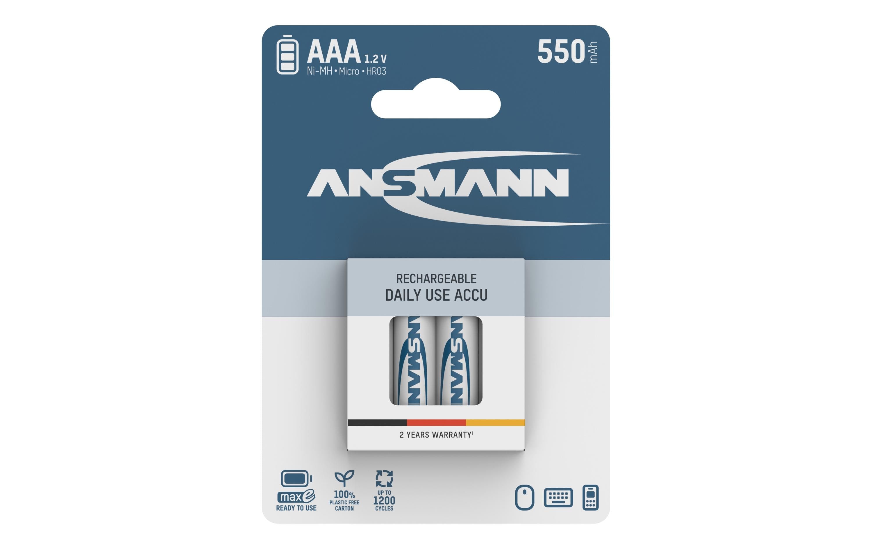Ansmann Akku AAA NiMH 550 mAh 1.2V 4er maxE