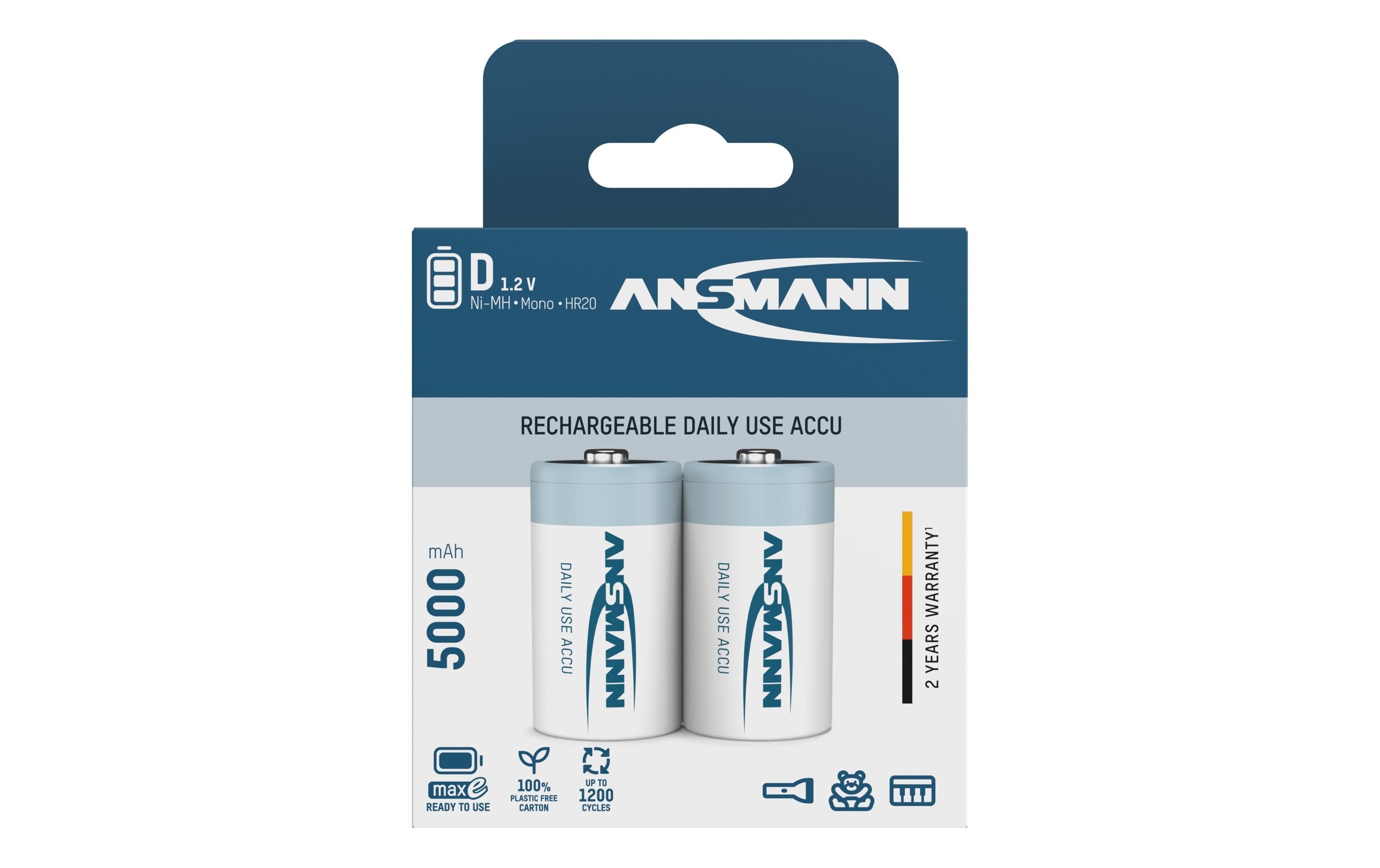 Ansmann Akku Mono D NiMH 5000 mAh 1.2V 2er maxE Blister