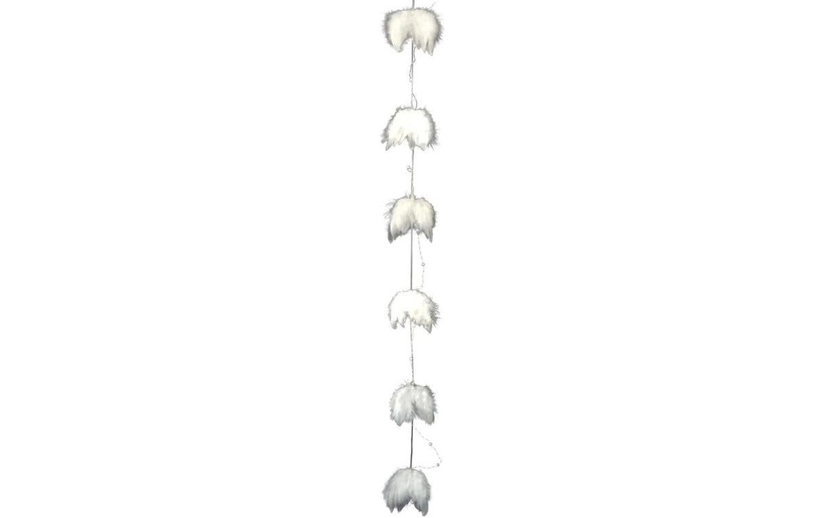 Dameco Girlande Engelsflügel, Weiss, 150cm mit Perlenkette, Polyester, Federn