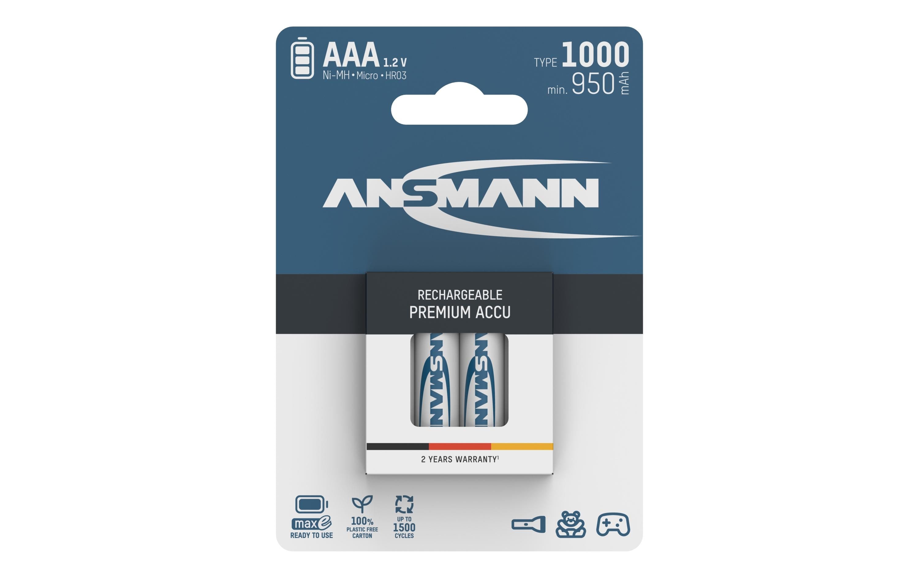 Ansmann Akku AAA NiMH Typ 1000 4er min. 950 mAh, 1.2V, 4er