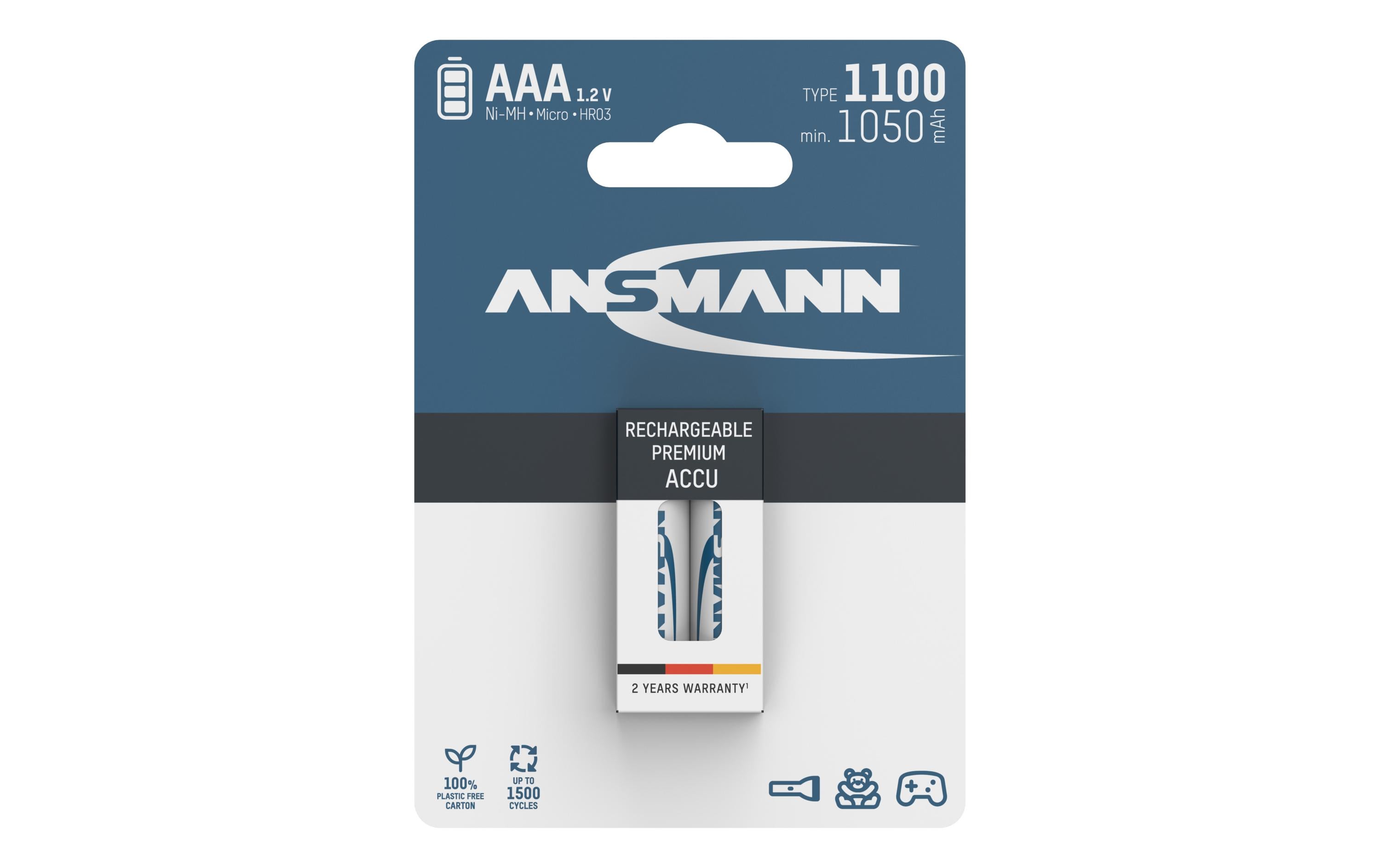 Ansmann Akku AAA NiMH Typ 1100 2er min. 1050 mAh, 1.2V, 2er