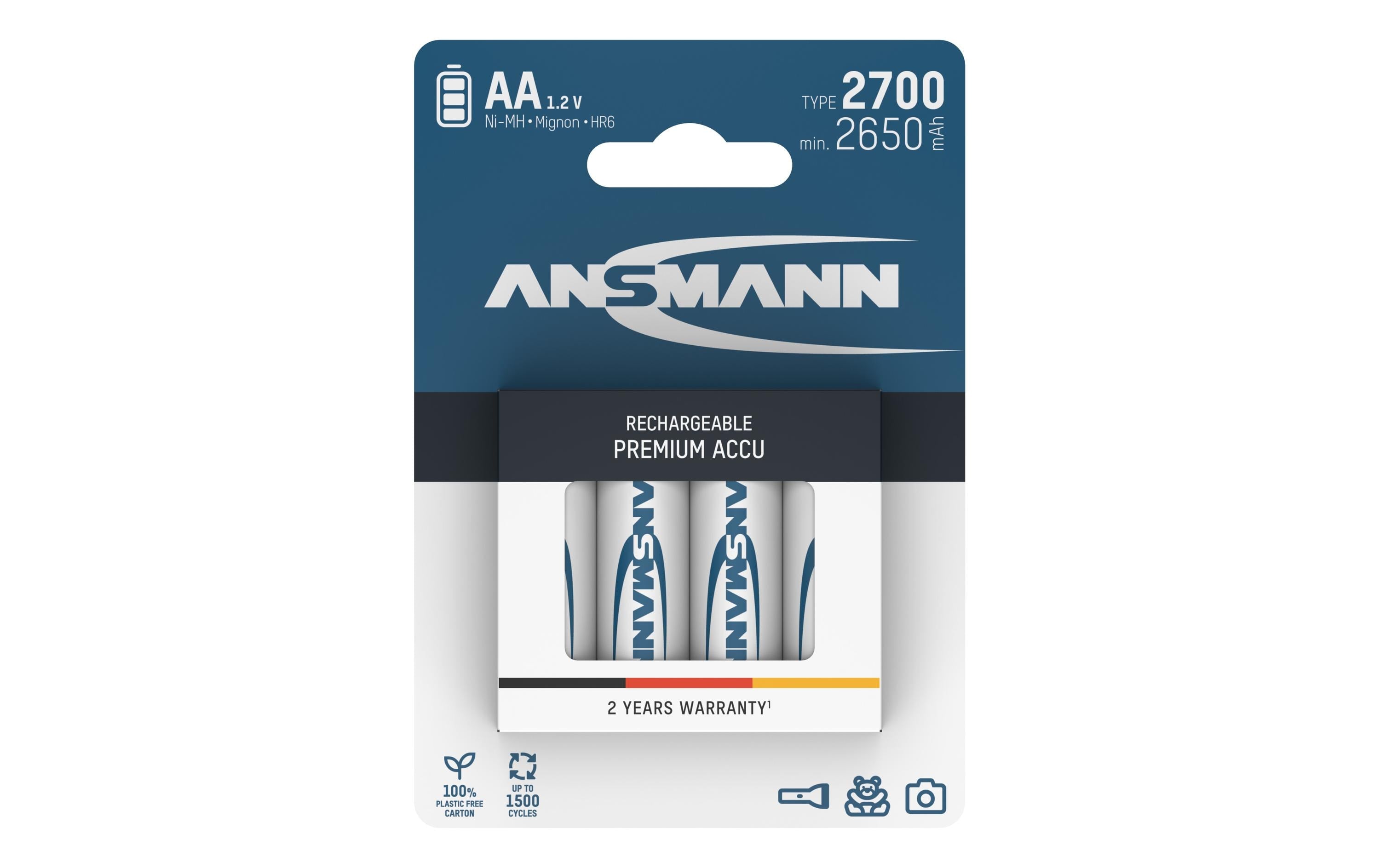 Ansmann Akku AA NiMH Typ 2700 4er min. 2500 mAh, 1.2V, 4er