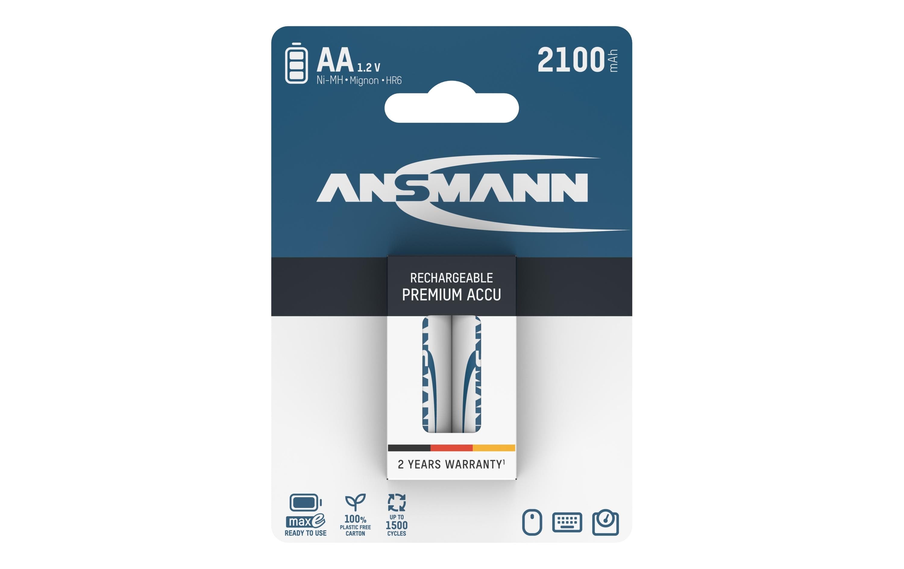 Ansmann Akku AA NIMH 2100 2er 2100 mAh, 1.2V, maxE Technologie, 2er