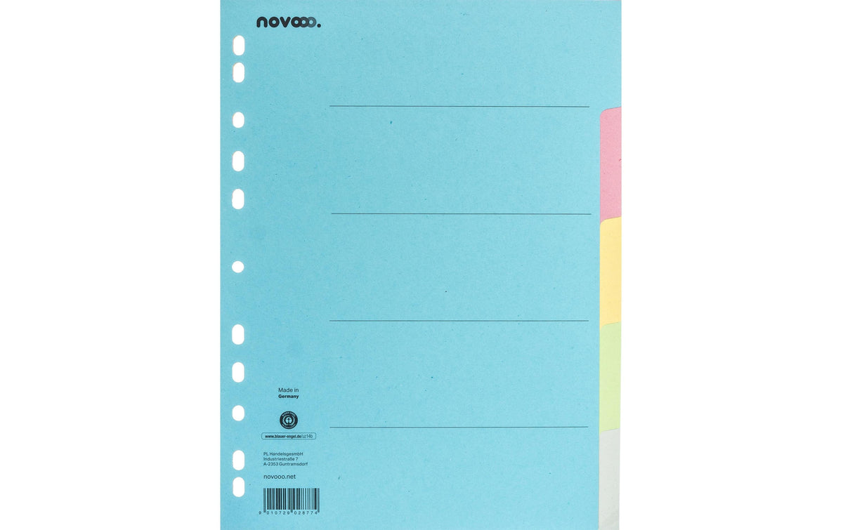 NOVOOO Kartonregister bunt A4, 5-teilig 426726, 215gm, recycling Karton