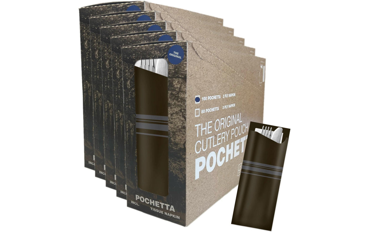 Pochetta Besteckset 500 Stk., Schwarz Papierbesteck, 2-lalgiger Serviette 33x33cm