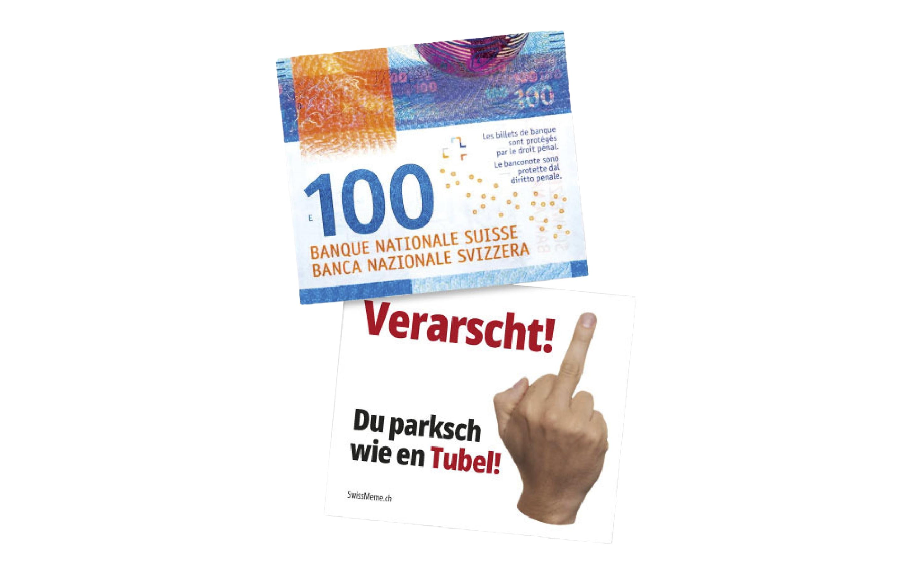 SwissMeme Karte Verarscht 100er Nötli