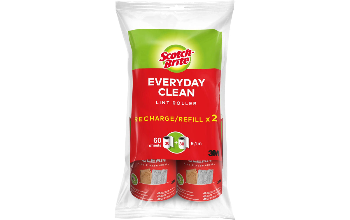 3M Scotch-Brite Kleiderroller Ersatzroller für Kleidung, Möbel, 2 Ersatzrollen à 30 Bl