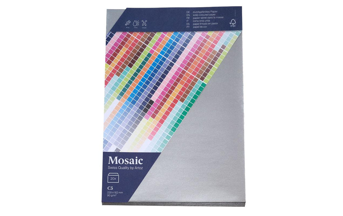Artoz Couvert Mosaic C5 90 gm2, silber, 20  Stück, FSC