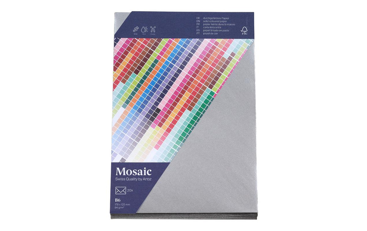 Artoz Couvert Mosaic B6 90 gm2, silber, 20  Stück, FSC