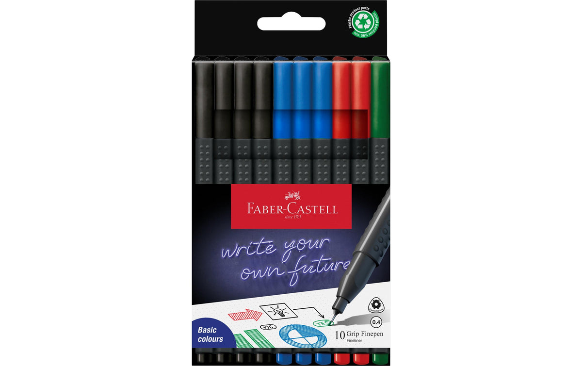 Faber-Castell Fineliner Grip Set Office 0.4 mm, 10 Stück, 4 Farben