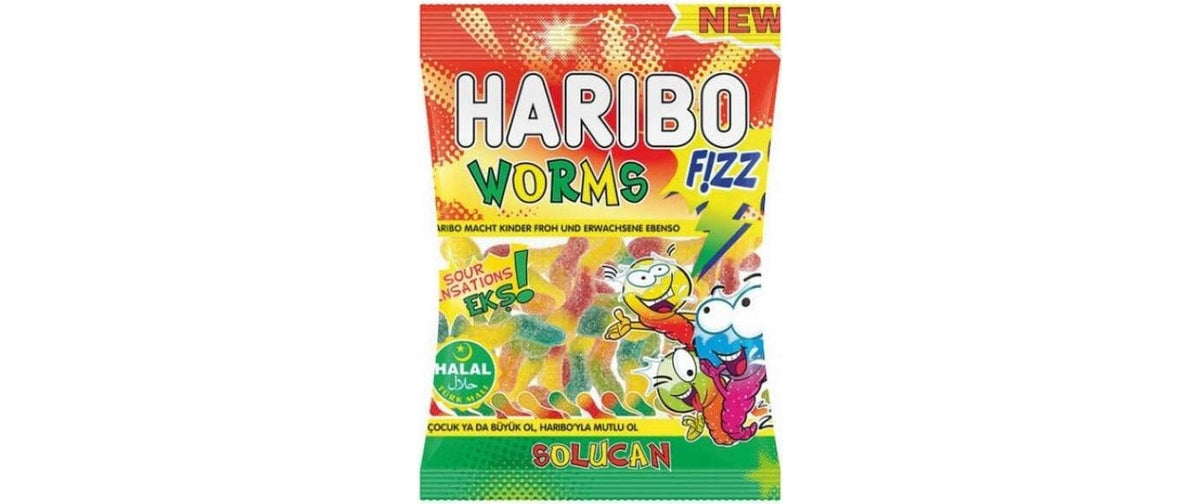 Haribo HALAL Fizz Worms Sour/Solucan 80 g