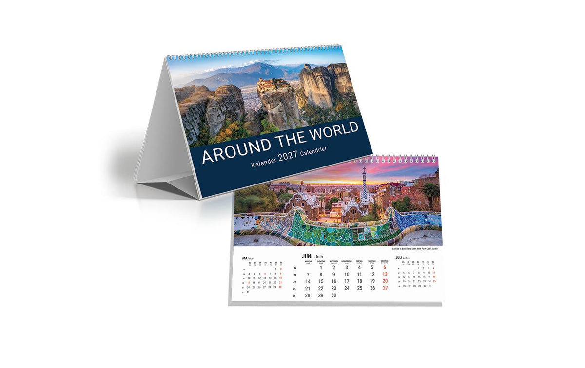 Simplex Tischkalender Aroundtheworld 2027 3 Monate im Überblick, 210x140mm