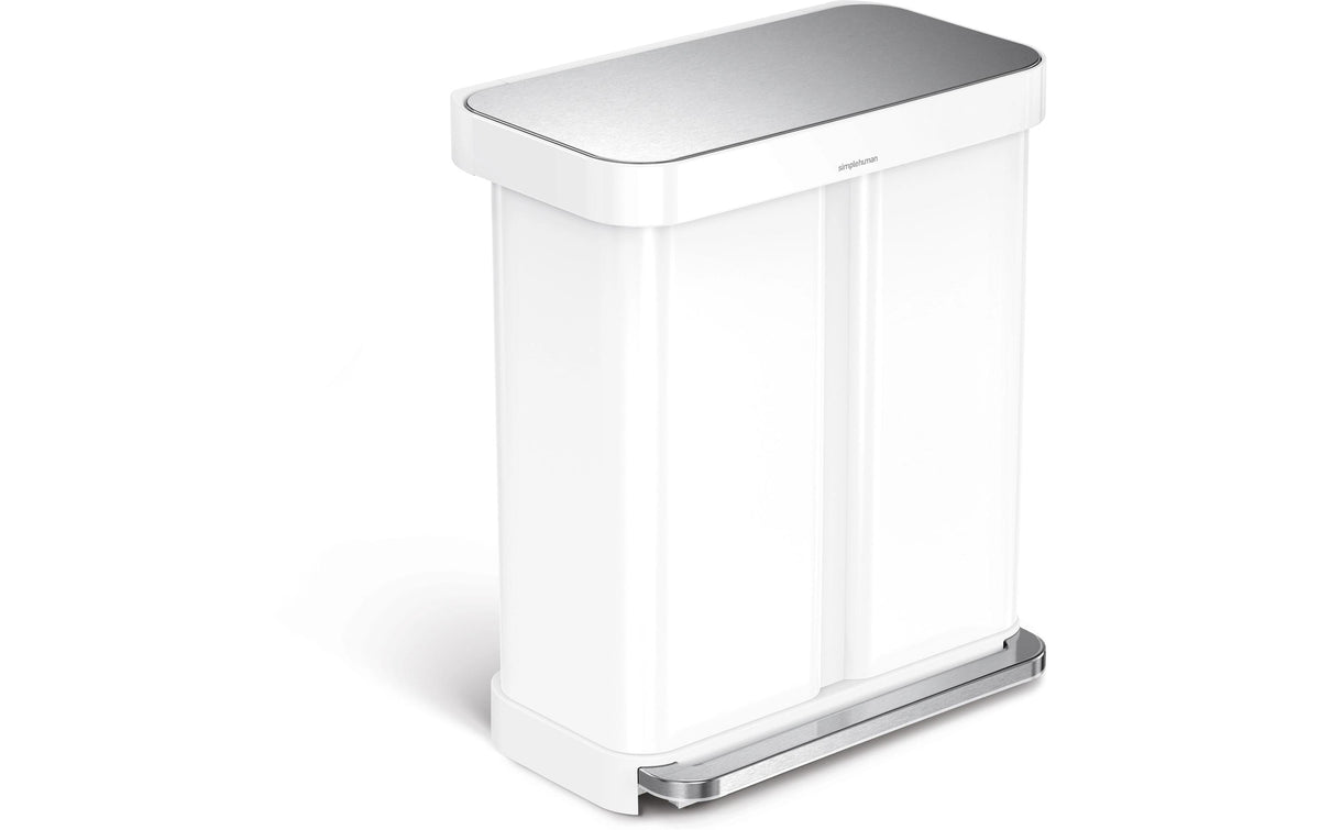 Simplehuman Doppelkammer, 58L (34+24L) Edelstahl, 56x66x36 cm, Weiss