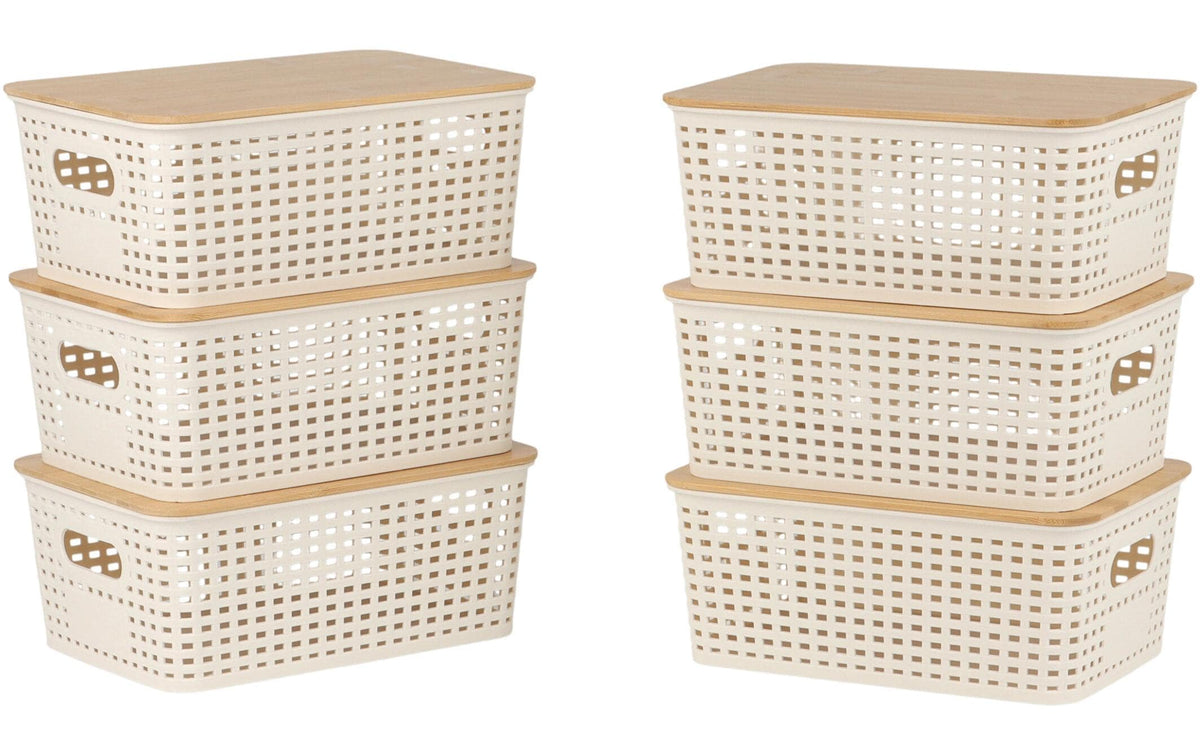 relaxdays Aufbewahrungsbox mit Deckel 6er Set, Weiss
