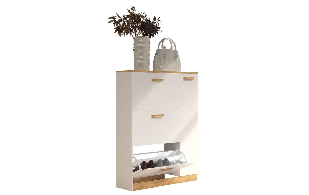 VCM Schuhschrank Halom L Weiss/Honig-Eiche