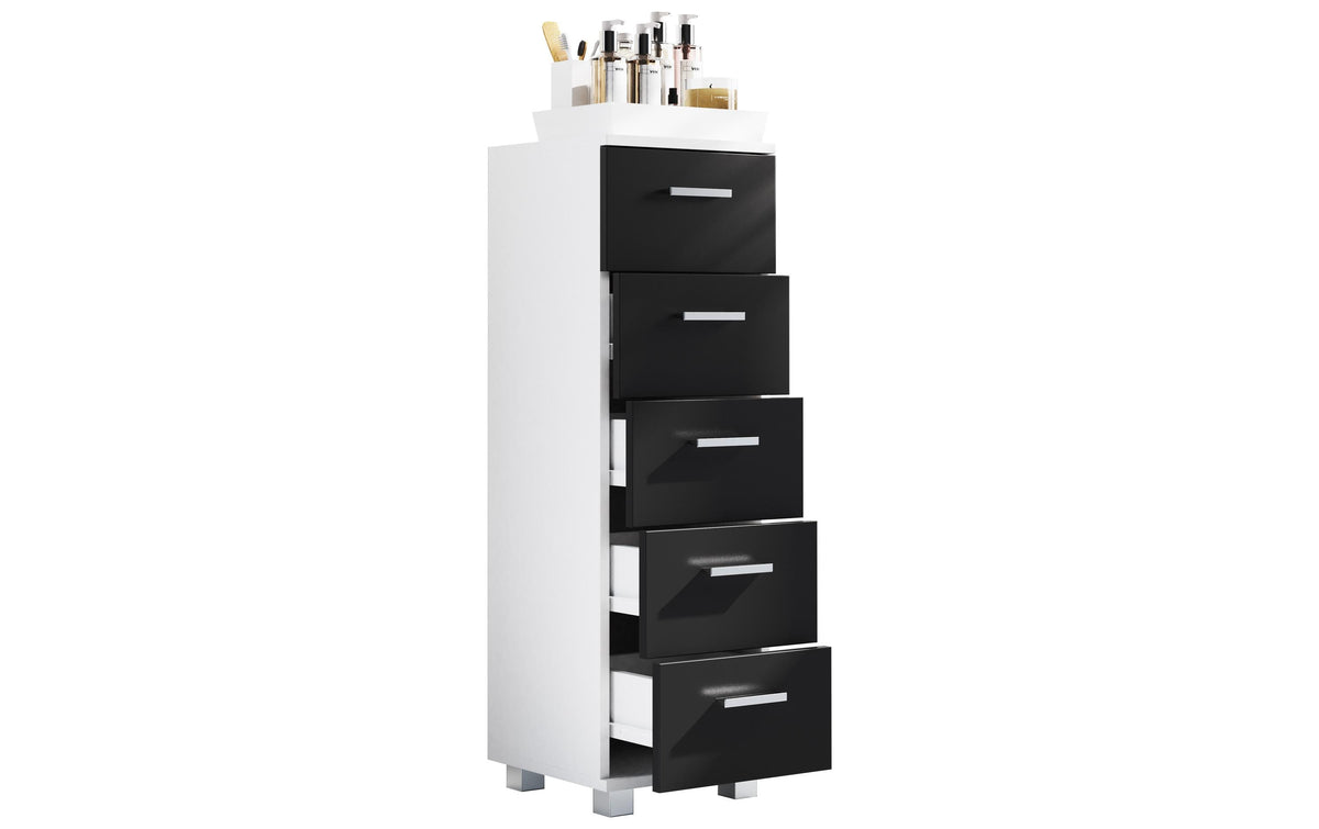 VCM Badzimmer Schubladenschrank Zalo Weiss/Schwarz