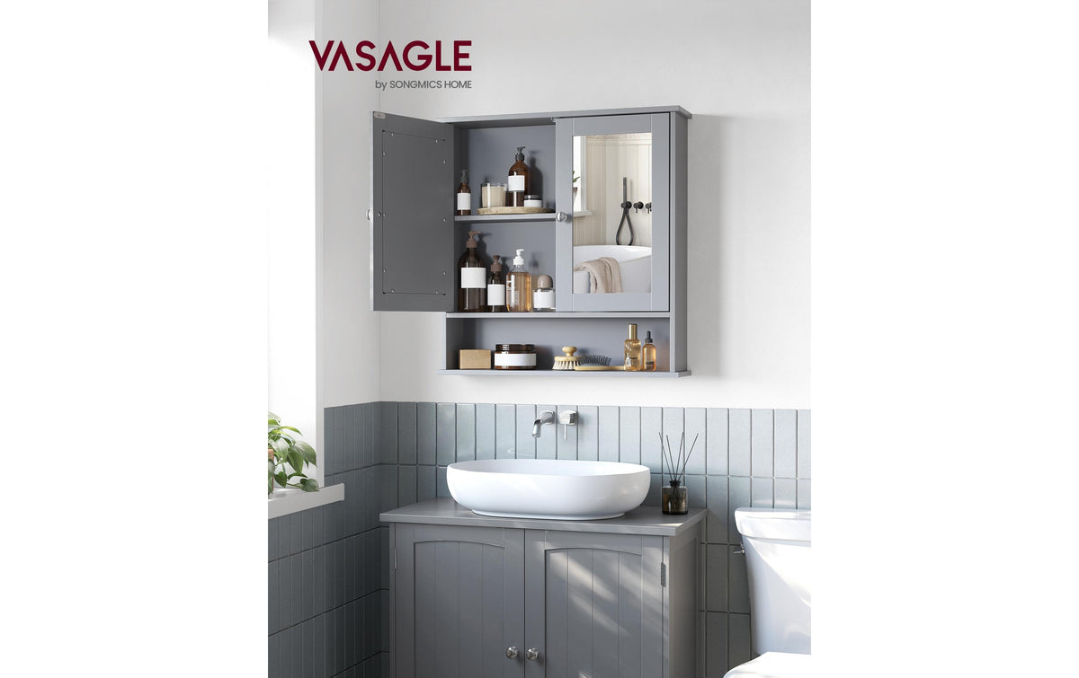Vasagle Spiegelschrank, Grau 56.5x13x58.5 cm, Glas, MDF