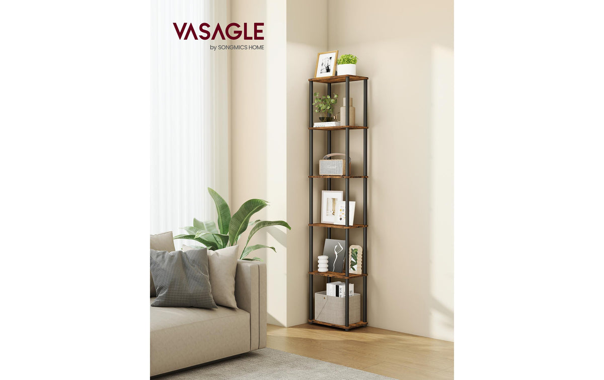 Vasagle Regal Vintagebraun-Schwarz 38x23.8x173 cm, Stahl, Spanplatte