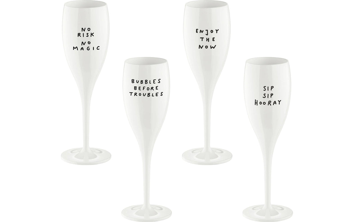 Koziol Sektglas Cheers Say It In Style cotton white, 100 ml, 4er Set