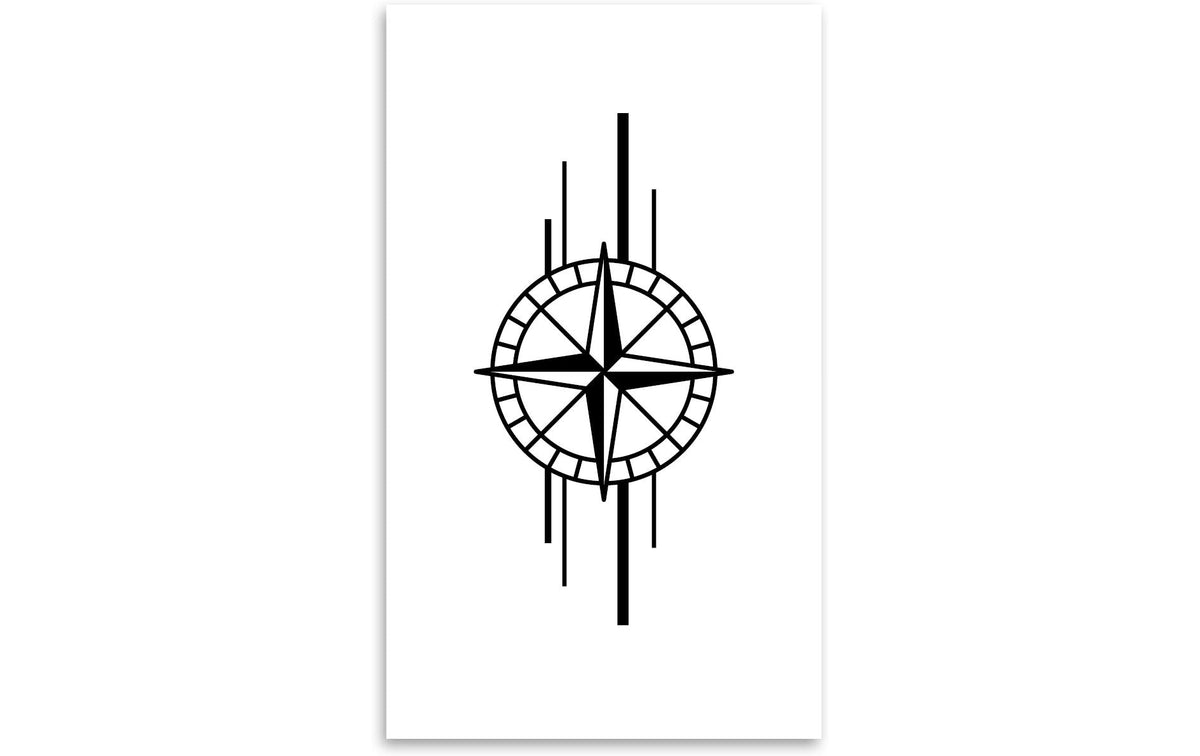 minink Tattoo Kompass mit Linien Grösse: L (4.0 cm x 8.0 cm)