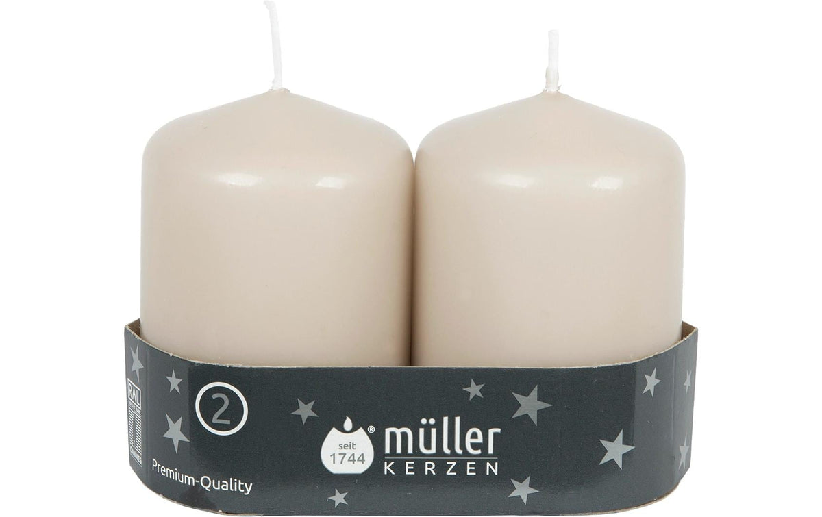 Müller Stumpenkerzen Sand, 2er Set 8x5.5cm (HxD),Brenndauer 18h