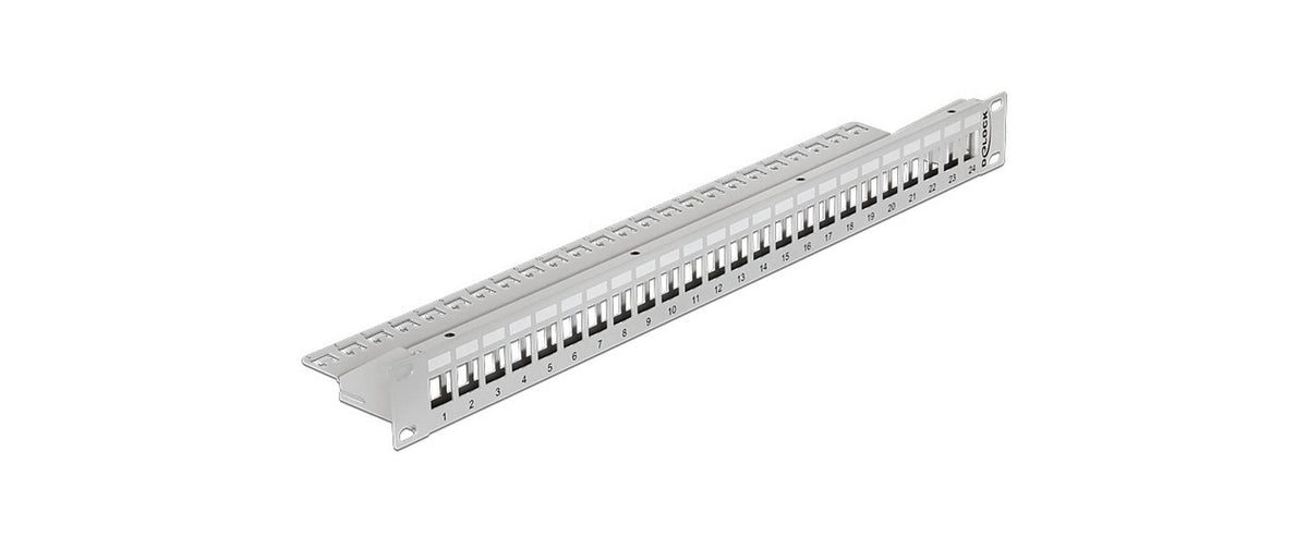 Delock 19" Keystone Patchpanel 24 Port 1HE, grau, Beschriftungsfeld, Zug Entl.