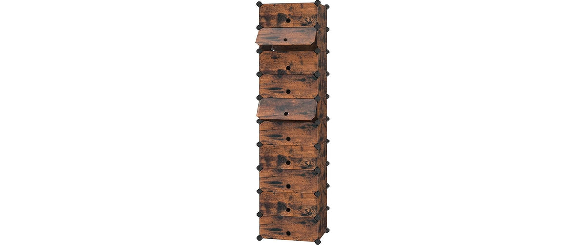 Songmics Schuhboxen Braun, 10 Ablagen 43x31x173 cm, Eisen, ABS, Kunststoff