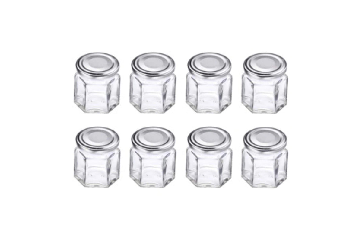 Westmark 8er Set 45ml eckig Gläser, m. Deckel silber 43 mm
