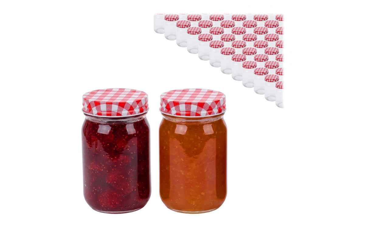 relaxdays Einmachgläser Rot/Weiss 50 Stück, 400 ml