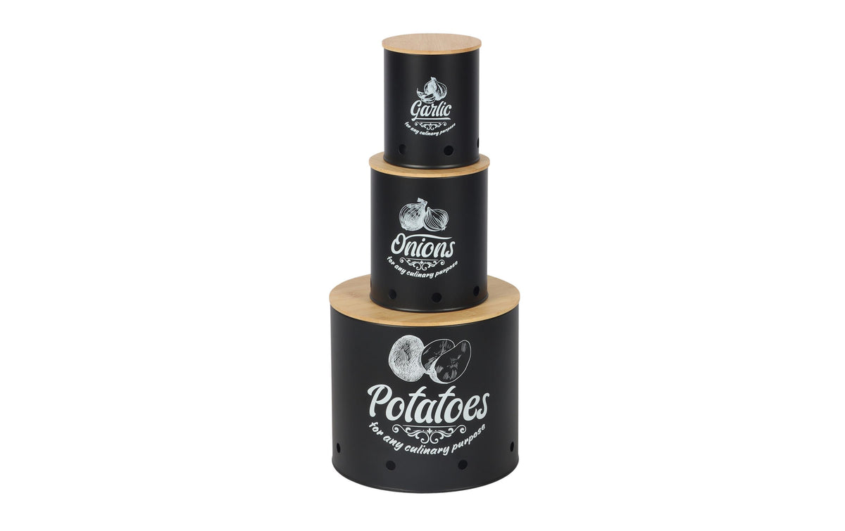relaxdays Kartoffelbehälter 3er Set Schwarz/Braun