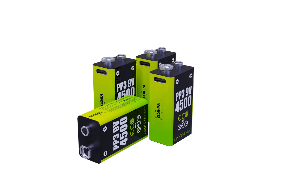 Verico LoopEnergy 9V-Block, USB-C, 500mAh 9.0V 4500mWh, Akku Li-Ion, 4 Stk