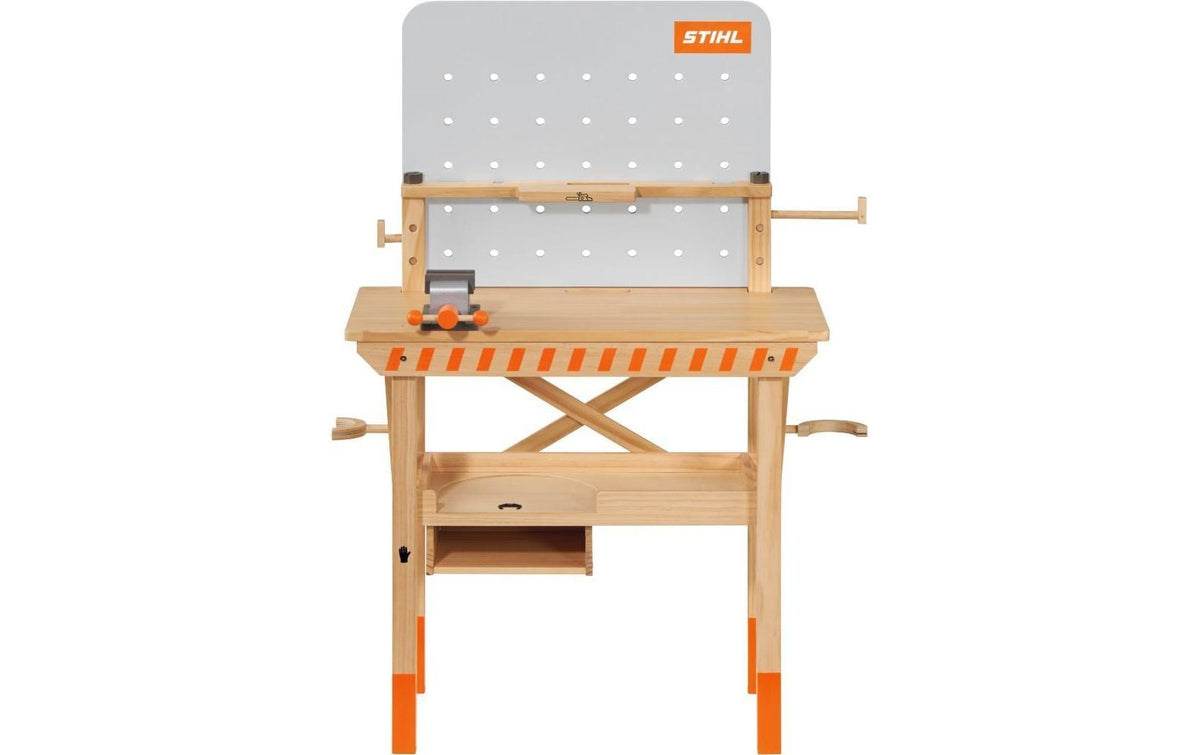 Stihl Werkbank für Kinder, aus Holz, mit Spielzeugwerkzeug