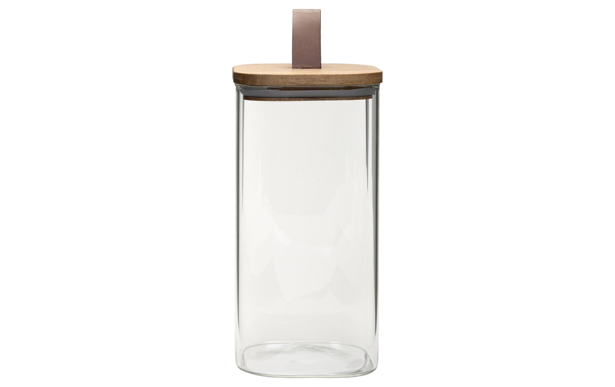 COCON Vorratsdose eckig 1400ml Glas, 10x10x20cm, Deckel Akazie
