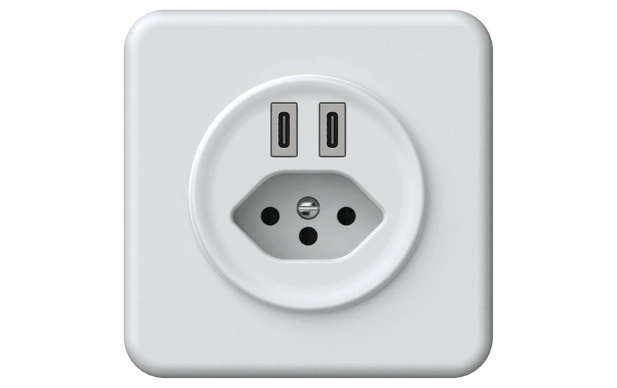 Hager ORIGIN UP Ladesteckdose 2x USB Typ C 20W PD+1x T13, kurzschlfest und überl, ws