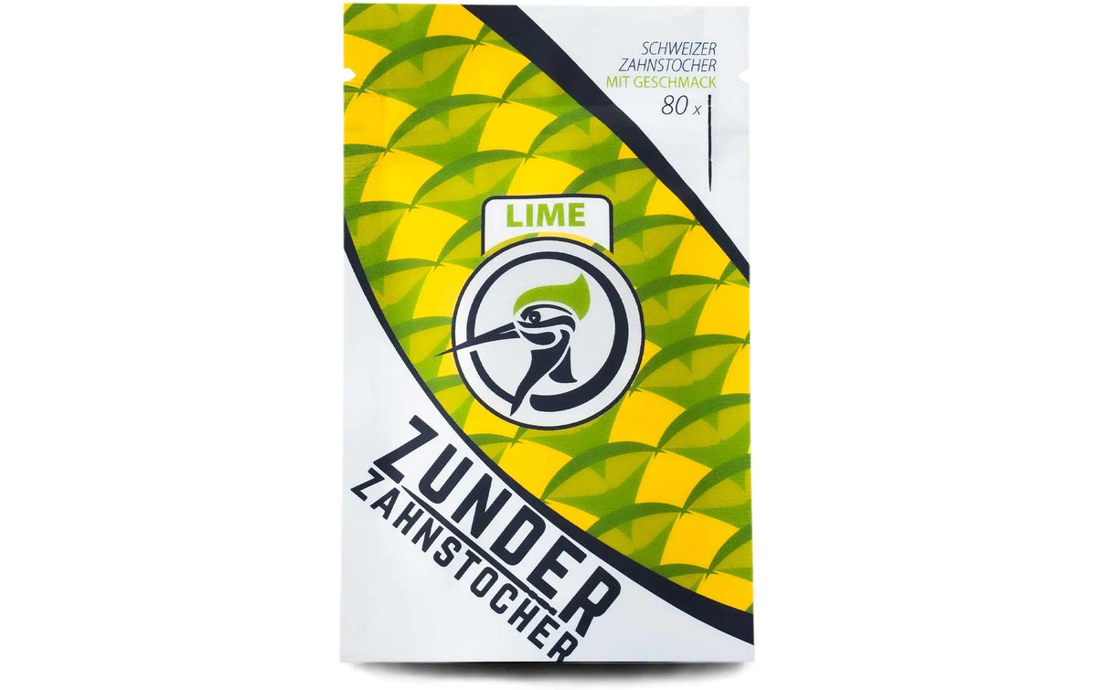 Zunder Zahnstocher Lime, 80 Stück Refill,wiederverschliessb. Plastikbag,Birke