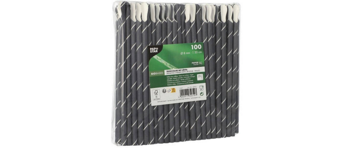 Papstar Trinkhalm STRIPES 100 Stk. 1 Pack à 100 Stk. mit Löffel
