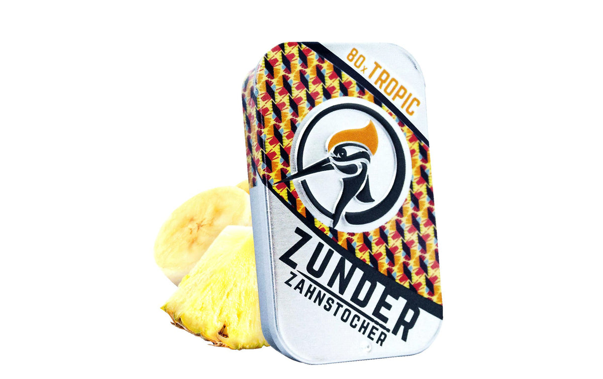Zunder Zahnstocher Tropic, 80 Stück in Metallbox, Birke