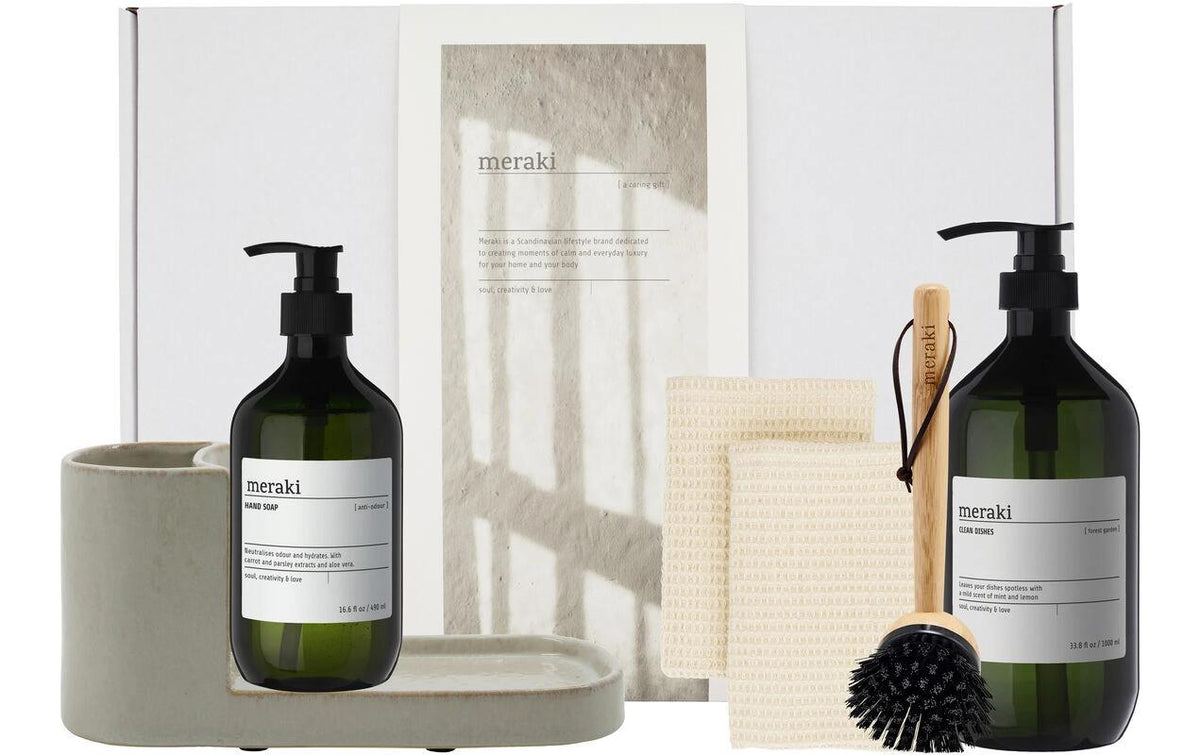 meraki Geschenkbox Halter Grau, Spülbürste Handseife 1L & Spülmittel 490 ml