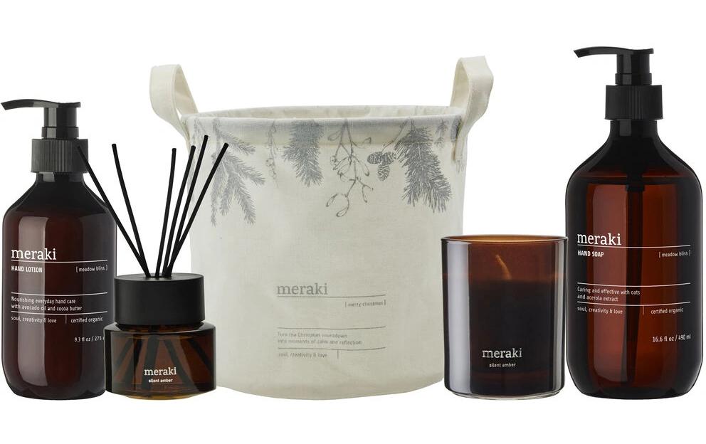 Meraki Geschenkset Meadow Bliss, Seife490ml Lotion 275ml, Diffuser 200ml, Kerze 100g