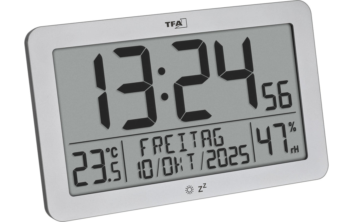 TFA Digitale Funkuhr mit Raumklima Silber