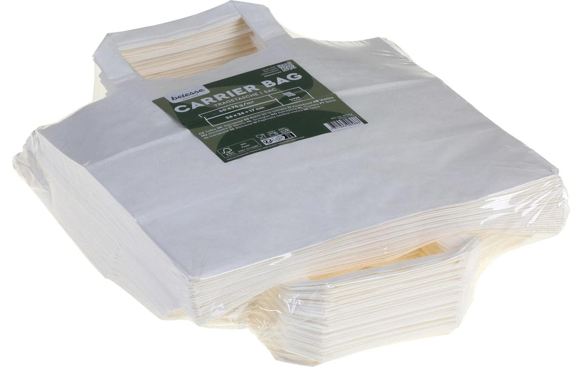 belesse nature Papiertragetasche weiss 50 Stk, 70g/m2, 26x26+17cm