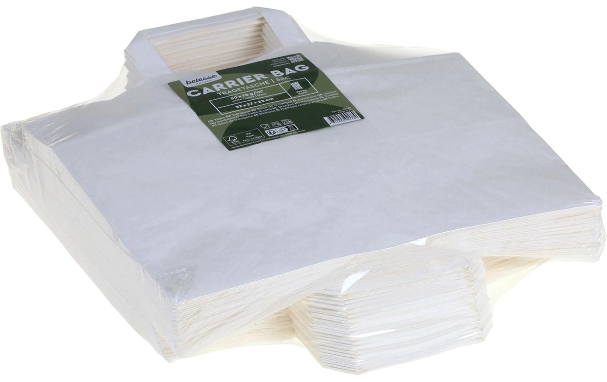 belesse nature Papiertragetasche weiss 50 Stk, 70g/m2, 32x27+22cm
