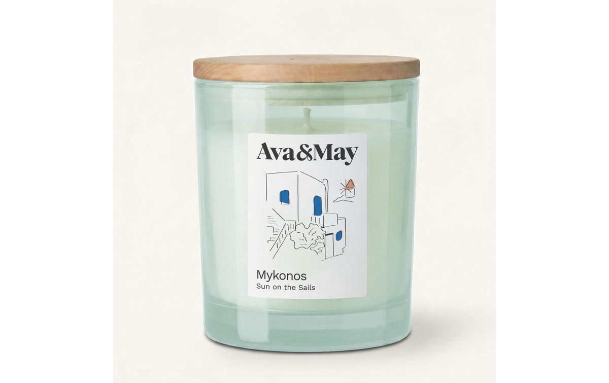AVA & MAY Duftkerze Mykonos, 220 gr Brenndauer 56h, 100% pflanzlicher Wachs