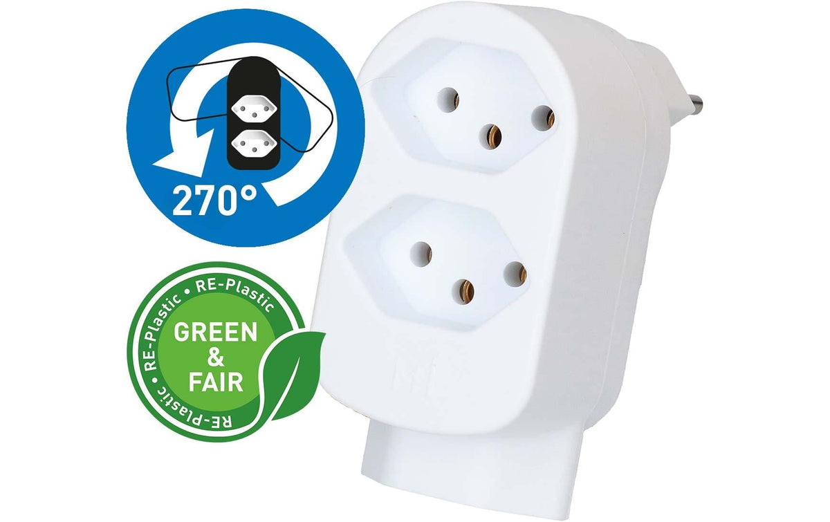 Abzweigstecker ADAPT 2+1x Typ 13 weiss drehbar Green+Fair