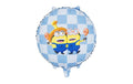 Partydeco Folienballon Minions rund gelb-blau, 35x35 cm, inkl. Strohhalm
