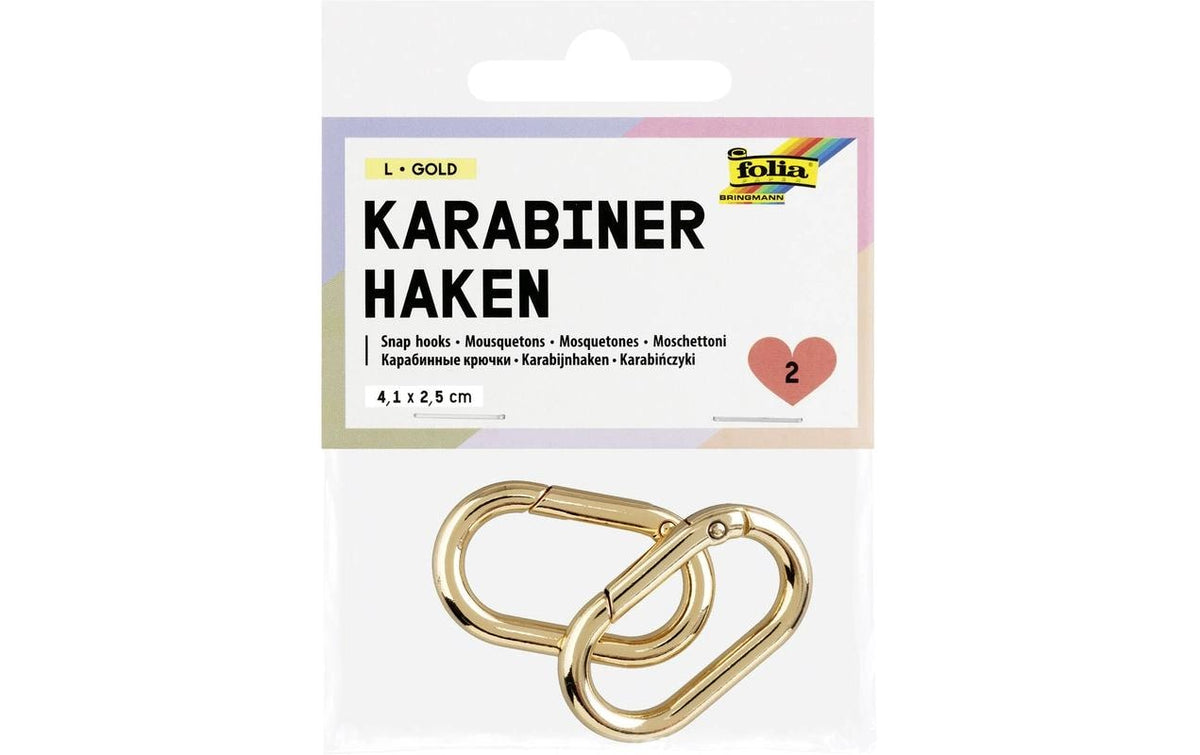 Folia Karabinerhaken L, 2 Stück 4,1x2,5x0,4cm, gold